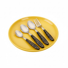 24-Piece Black Marble Handle