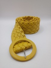 Mustard Yellow Pleated Leather Effect Boho Belt Up To 42" Large Round Buckle 