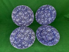 FOUR BURLEIGH CALICO BLUE RIMMED BOWLS 9" WIDE