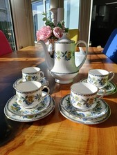 Vintage 13 Pc Paragon Contessa Coffee Set Blue & Yellow Floral Pattern inc. Pot