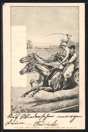 Jockeys drive their horses - drive,