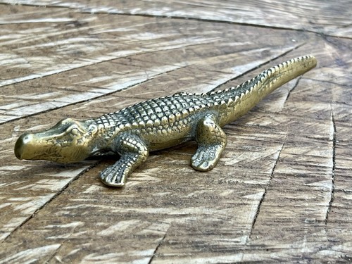 Small solid brass crocodile - a,