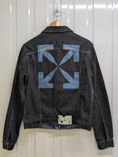 Off-White Stencil Slim Denim Jacket Extra Small XS Mens Black Medium Blue Arrows