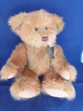 Russ Bear "BRIGHTLEY" Brown 17" Long Haired Mohair With Green Stripe Ribbon.