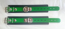 real leather GREEN locking wrist ankle bondage style restraints bdsm cuffs LGE