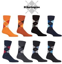 Burlington Men's Argyle Socks King Diamond Patterned Cotton Many Colours- 1 Pair