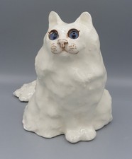 Winstanley Cats - Sitting White Cat Size 1 - Signed - Glass Eyes - British Made