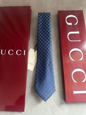 Gucci Tie Mens 100% Silk Blue