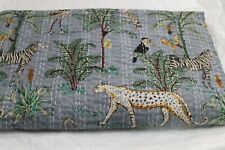 Jungle Kantha Quilt Indian Vintage Throw Reversible Handmade Blanket Bedspread