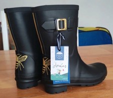Joules Women Molly Mid Height Adjustable Wellies  -  Black Gold Bee ?- Adult 6