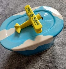 Lovely Collectable Ceramic Utterly Butterly Butter Dish With Airplane On Lid