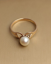 Vintage Pearl Original Gold Ruby USSR Soviet Style Russian Gold Ring size 6.5