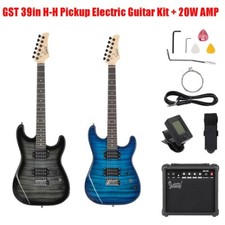 39" H-H Pickups Beginner Electric Guitar Set with 20W AMP, Capo,Bag, Strap,Cable