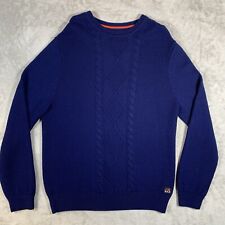 ISOBAA Jumper Mens XL Blue 100% Merino Wool Cable Knit Sweater Fisherman Nordic