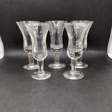 5 Fluted vintage tall Hurricane Shaped Cocktail Shot Footed Clear Glasses sherry