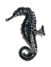 NICE Large Gunmetal Grey Black Enamel Textured Seahorse BROOCH