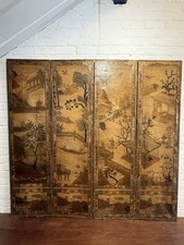 19th Century Chinese Leather Room Screen Divider Art Antique Decorative