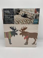  Double Bedding, Moose, Winter, Christmas, Cream, Beige Bedding