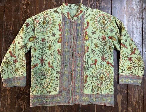 Vtg 70s green hand embroided - vtg,