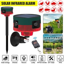 Solar Power Motion Sensor Sound Light Alarm Dog Barking Gunshots Repeller 6 LED