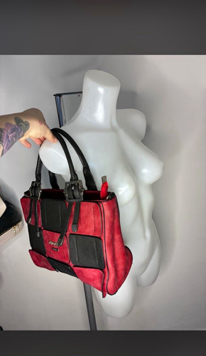 Guess red black patchwork faux - red,