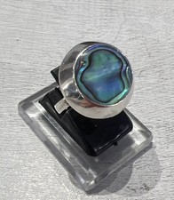 925 Sterling Silver Round Blue Abalone Paua Shell Ring Size M