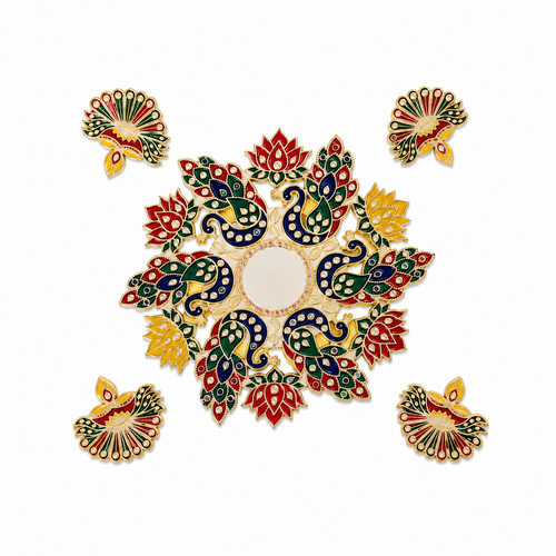 Peacock diya rangoli mirror - peacock,