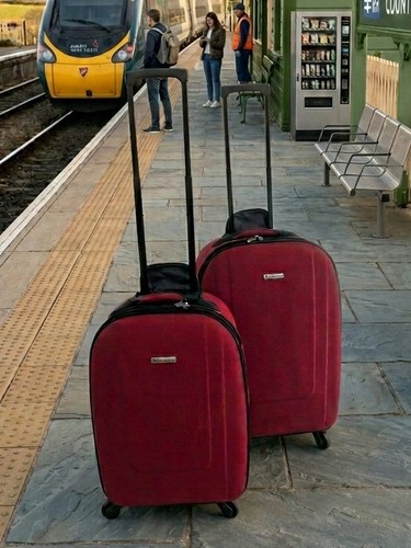 Red softshell suitcase - suitcase, set