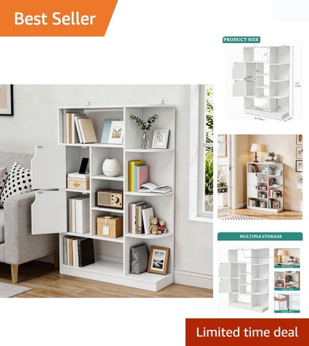 Functional white bookcase with - white,