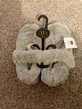 BNWT "MARKS & SPENCER" M&S New Girls Size 11 UK Soft Fluffy Fur Slippers Grey