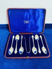 Set Of Silver William IV / Victoria Teaspoons & Sugar Tongs Sheffield Walker & H
