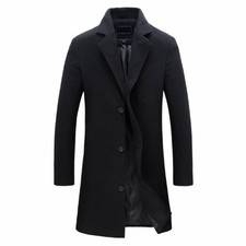Men Single Breasted Long Jacket Trench Coat Winter Overcoat Warm Outwear S M L