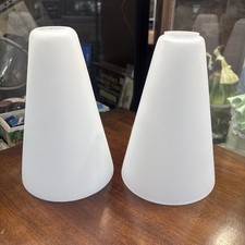 Pair Of Antique Frosted Glass Light Shades Cone Shape 