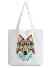 Wolf Art White Tote Bag Colour Illustration Animal Shopping Shopper Cool Graphic