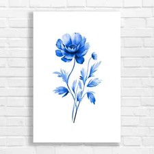 Vibrant Peony Flower Floral Blue Canvas Print Large Picture Wall Art