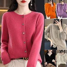 100% Merino Wool Women Cashmere O-Neck Long Sleeve Single Thread Knitwear Tops！！