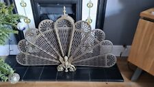 FAB ANTIQUE 19c BRASS PEACOCK GRIFFIN FOLDING FAN FIRESCREEN PHEONIX