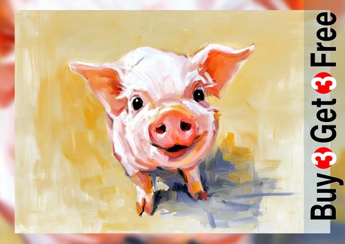 Pig art print - pig, 5"x7"