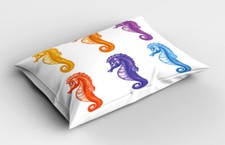 Animal Pillow Sham Happy Seahorses Art