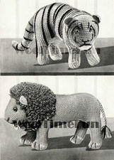 Knitting Pattern Vintage 1940s Soft Toy Lion & Tiger. Use Wool Oddments.