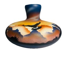 Vintage RWA 1999 Native American Art Pottery Vase Eagle Landscape Scratching