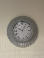 Grey Wall Clock with White Face Battery Operated Silent