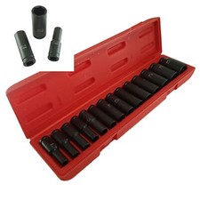 15 X 1/2" Drive Crv Heavy Duty Deep Impact Socket Set 10mm - 32mm + Case
