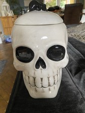 Ceramic Skull With Spider Lid Topped Cookie Jar Large Brand New