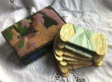7 x Clarks Anchor Filosheen with Vintage Needlepoint Tapestry Bag Sewing Pouch