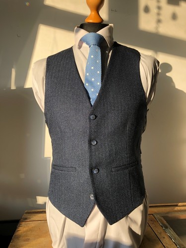 Navy blue herringbone tweed - herringbone,