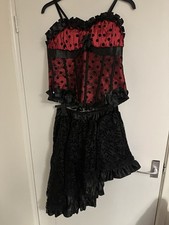 Corset Basque & Skirt Size 3 XL Black And Red Steampunk Burlesque Boned & Lace