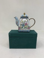 Vintage Enamel Mini Copper Handpainted Teapot Flowers 9 cm [B1-5-54]