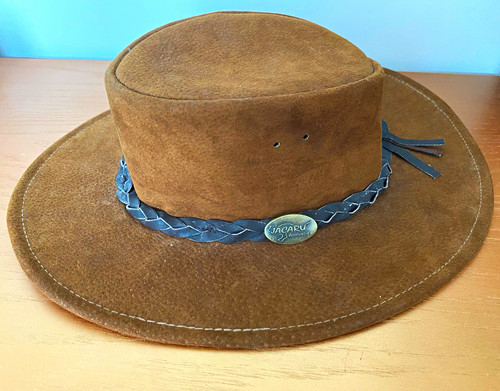 Jacaru brown leather wide - leather, brim