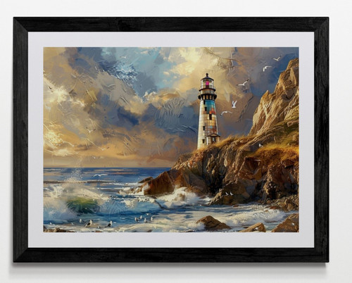 Lighthouse seascape framed - lighthouse,